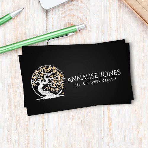 Enso Zen Circle Sakura Tree _ Golden  Blossom Business Card