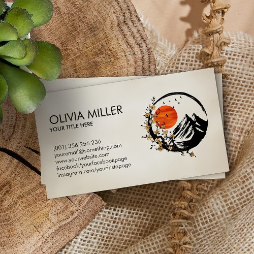 Enso Zen Circle Sakura Tree  Golden Cherry Blossom Business Card