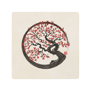 Enso Zen Circle Sakura tree Metal Print