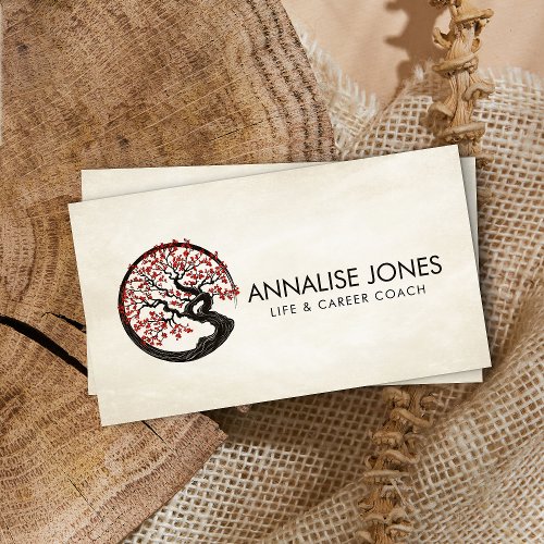 Enso Zen Circle Sakura Tree _ Red Cherry Blossom Business Card