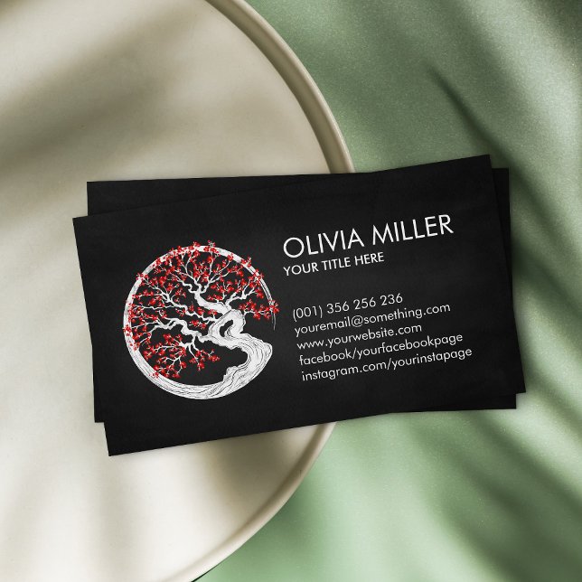 Enso Zen Circle Sakura Tree - Red Cherry Blossom Business Card (Creator Uploaded)