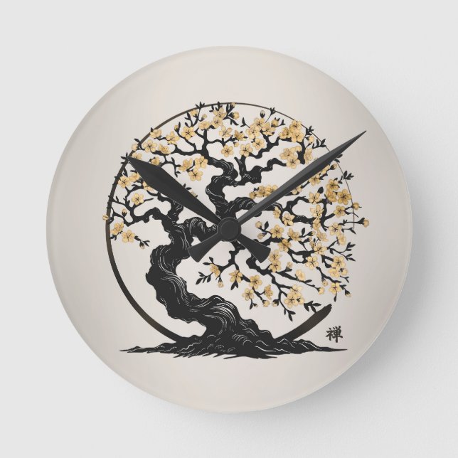 Enso Zen Circle Sakura tree Round Clock (Front)