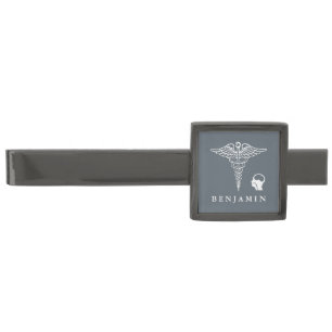ENT Otolaryngologist Personalized Name Gunmetal Finish Tie Bar