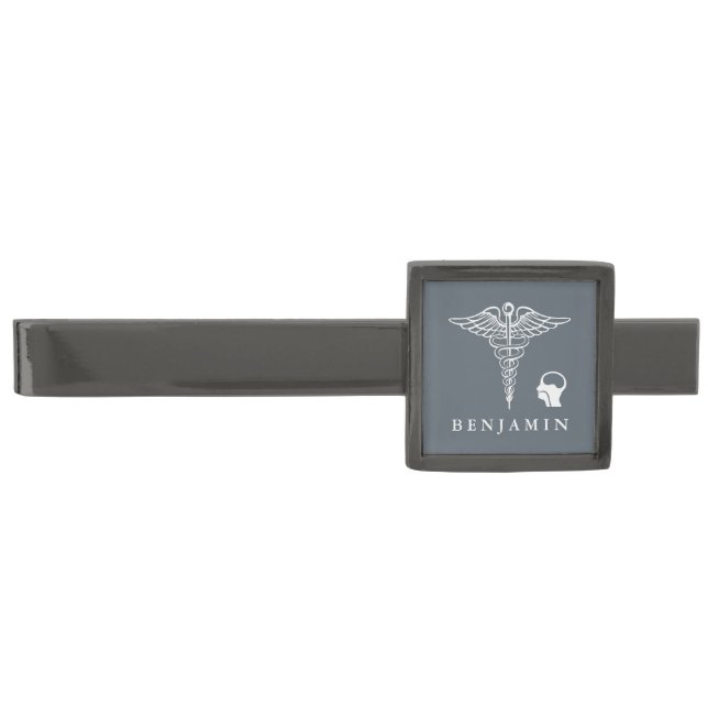 ENT | Otolaryngologist Personalized Name Gunmetal Finish Tie Bar (Front)