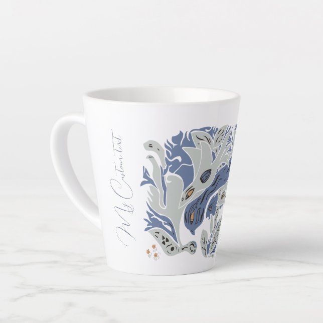 Entangled Birds Customizable text blue/gray TWArt Latte Mug (Left Angle)