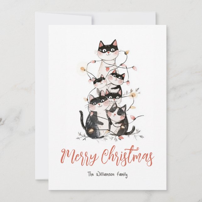 Entangled Cats Christmas Holiday Card (Front)