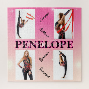 Entangled Gymnastics Pink 4 Photo Encouragement Jigsaw Puzzle