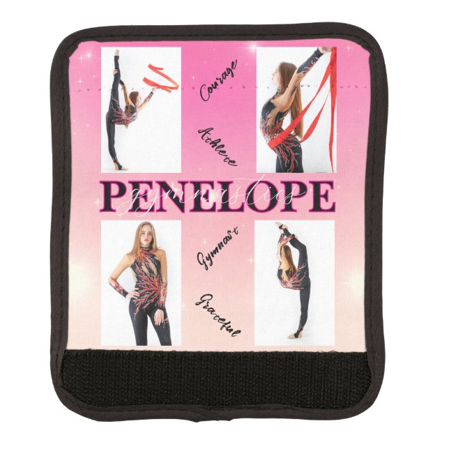 Entangled Gymnastics Pink 4 Photo Encouragement Luggage Handle Wrap (Front)