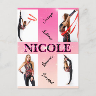 Entangled Gymnastics Pink 4 Photo Encouragement Postcard