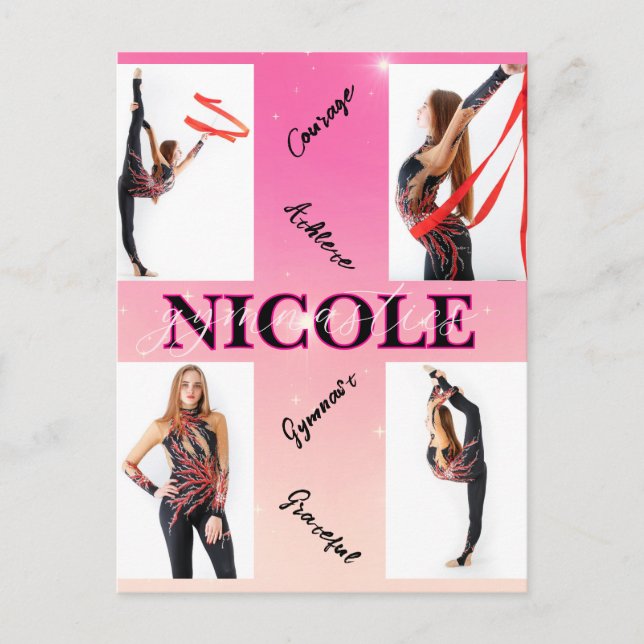 Entangled Gymnastics Pink 4 Photo Encouragement Postcard (Front)