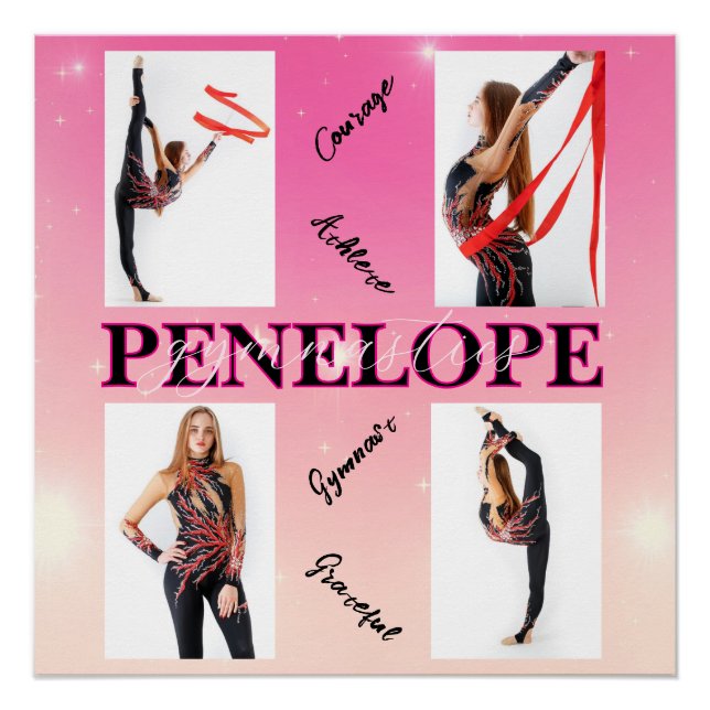 Entangled Gymnastics Pink 4 Photo Encouragement Poster (Front)