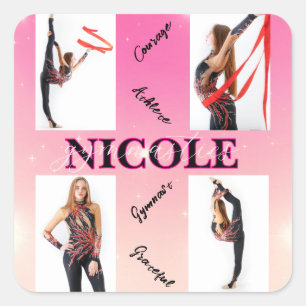 Entangled Gymnastics Pink 4 Photo Encouragement Square Sticker
