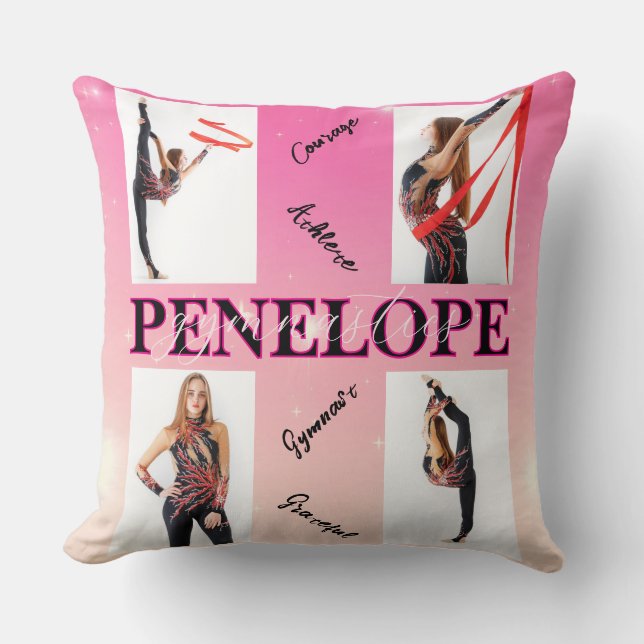 Entangled Gymnastics Pink 4 Photo Encouragement Throw Pillow (Front)
