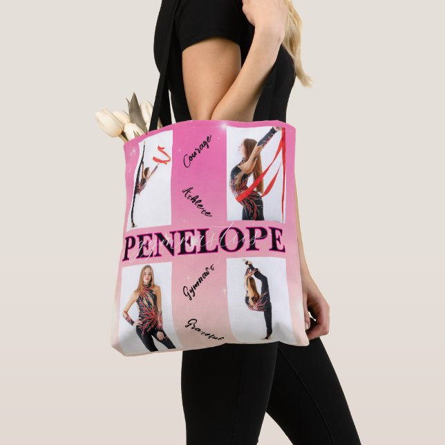 Entangled Gymnastics Pink 4 Photo Encouragement Tote Bag (Close Up)