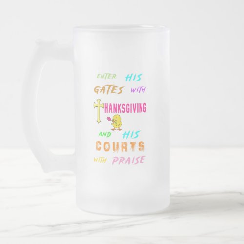 Enter His Gates Chick November Cross Thanksgiving Frosted Glass Beer Mug