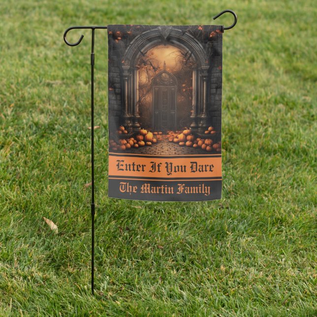 Enter if You Dare Halloween Haunted House Arch Garden Flag (In SItu)