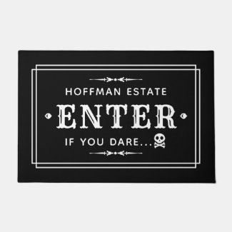 Enter If You Dare Scary Black and White Halloween Doormat