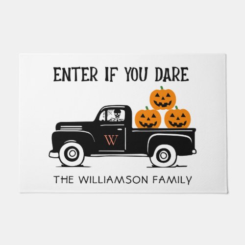 Enter if You Dare Spooky Halloween Family Name  Doormat
