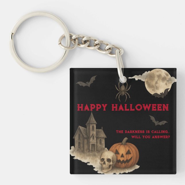 Enter If You Dare - Spooky Haunted House Halloween Keychain (Front)