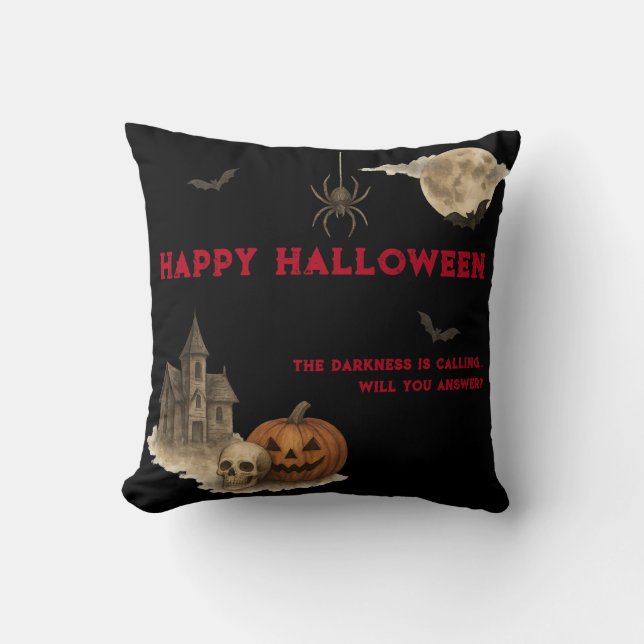 Enter If You Dare - Spooky Haunted House Halloween Throw Pillow (Front)