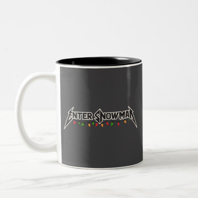 Enter Snowman Christmas Rocker Winter Rock Metal Two-Tone Coffee Mug (Left)