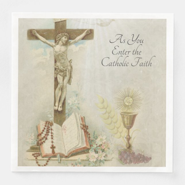 Enter the Catholic Faith Traditional Religious Paper Dinner Napkins (Front)