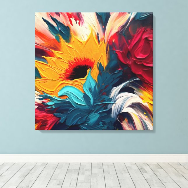 Enter The Garden – Expressive Floral Abstraction Canvas Print (Insitu(Wood Floor))