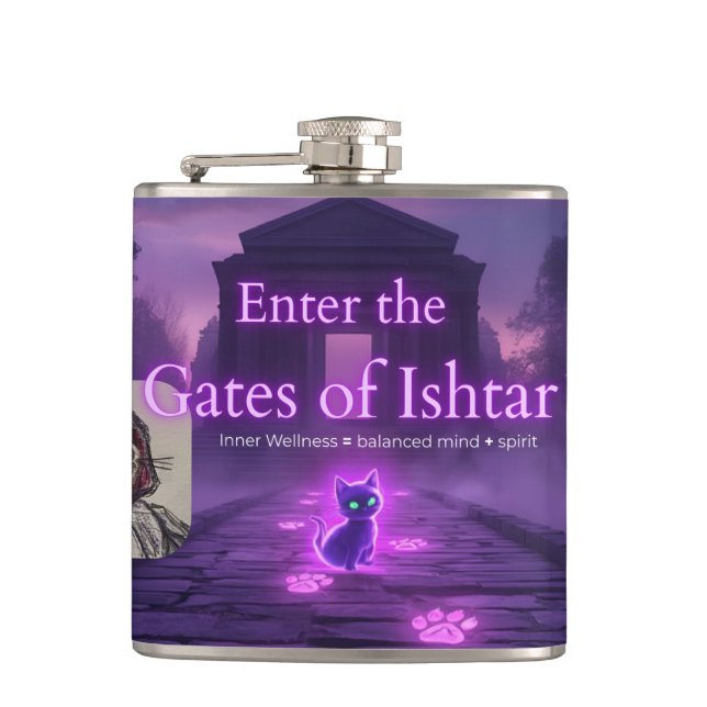 Enter the Gates of Ishtar drinking flask (Front)
