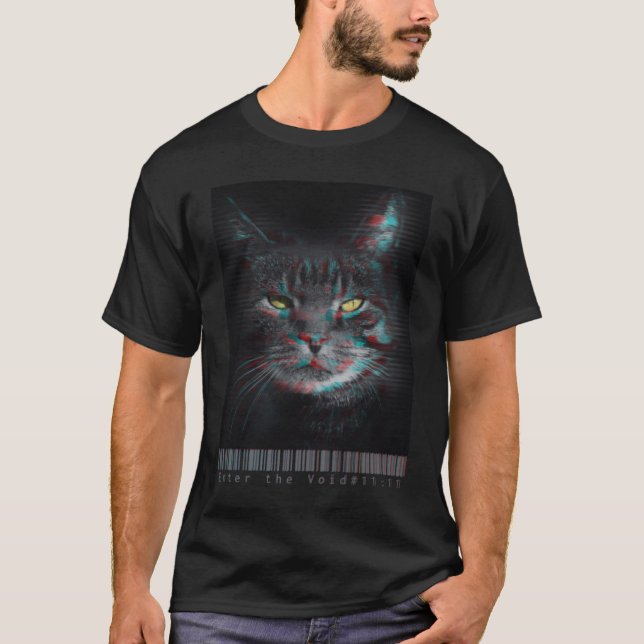 Enter The Void Glitch Maine Coon Feline Aesthetic  T-Shirt (Front)