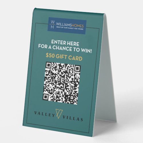 Enter To Win a Gift Card QR Code  Table Tent Sign