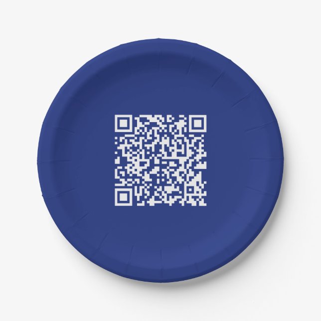 Enter URL Instantly Generated QR Code | Navy Blue Paper Plates (Front)