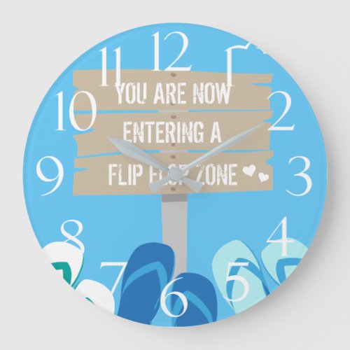 Entering a Flip Flop Zone Beach Blue Thongs Design Large Clock