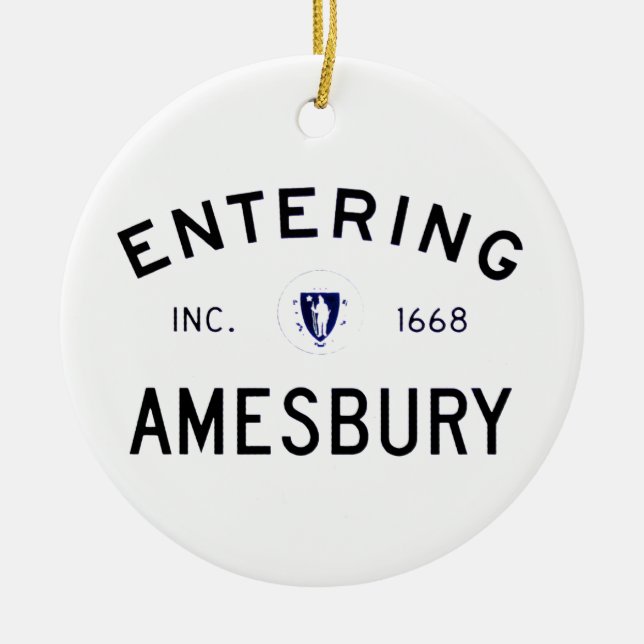 Entering Amesbury Ceramic Ornament (Front)