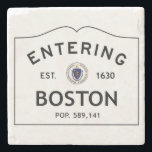 Entering Boston Coaster<br><div class="desc">Stone coaster with entering Boston sign. Makes a great item for your desk or coffee table or a perfect set of 4 gift.</div>