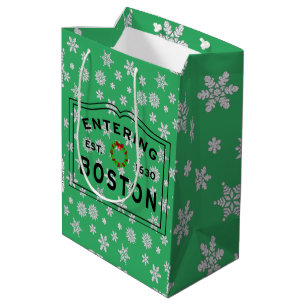 Entering Boston MA Christmas Wreath Medium Gift Bag