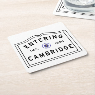Entering Cambridge Massachusetts Square Paper Coaster