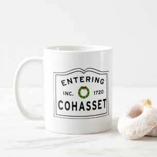 Entering COHASSET MASSACHUSETTS Christmas Wreath Coffee Mug