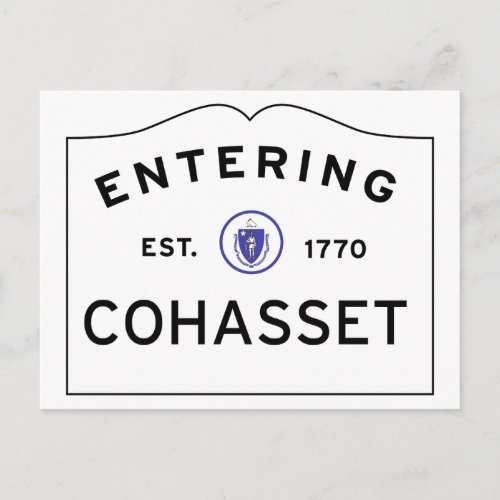 Entering COHASSET MASSACHUSETTS Street Sign Postcard