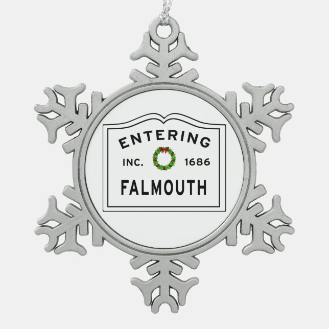 Entering Falmouth Snowflake Pewter Christmas Ornament (Front)