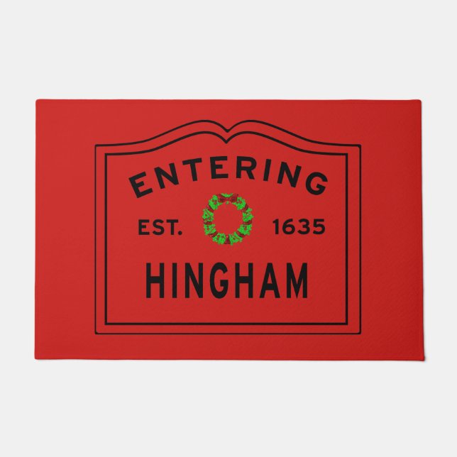 Entering Hingham Massachusetts Christmas Doormat (Front)