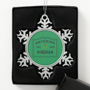Entering Hingham Massachusetts Christmas Snowflake Snowflake Pewter Christmas Ornament