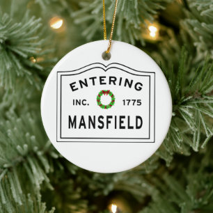 Entering Massachusetts Town Mansfield Ceramic Ornament