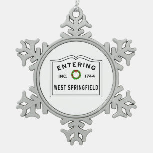 Entering Massachusetts West Springfield Snowflake Pewter Christmas Ornament