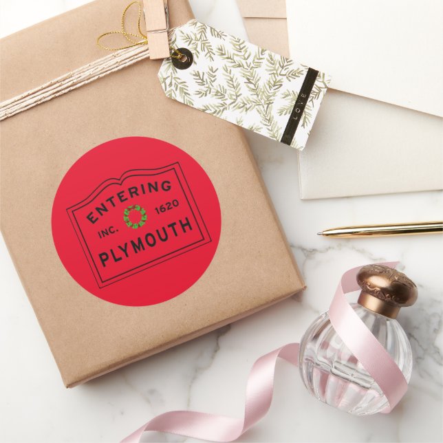 Entering Plymouth, MA Holiday Wreath Classic Round Sticker (Gifting)