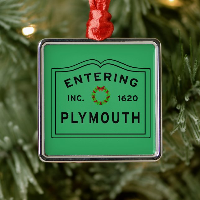 Entering Plymouth, MA Holiday Wreath Metal Ornament (Tree)