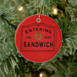 Entering Sandwich MA Christmas Ceramic Ornament