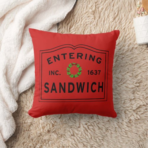 Entering Sandwich MA Christmas Throw Pillow