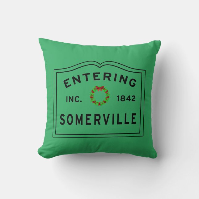 Entering Somerville, MA Holiday Throw Pillow (Front)