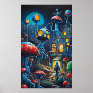 Entering the Mushroom Village Ken Gage Fantasy Poster