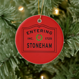 Entering Town Massachusetts Stoneham Christmas Ceramic Ornament